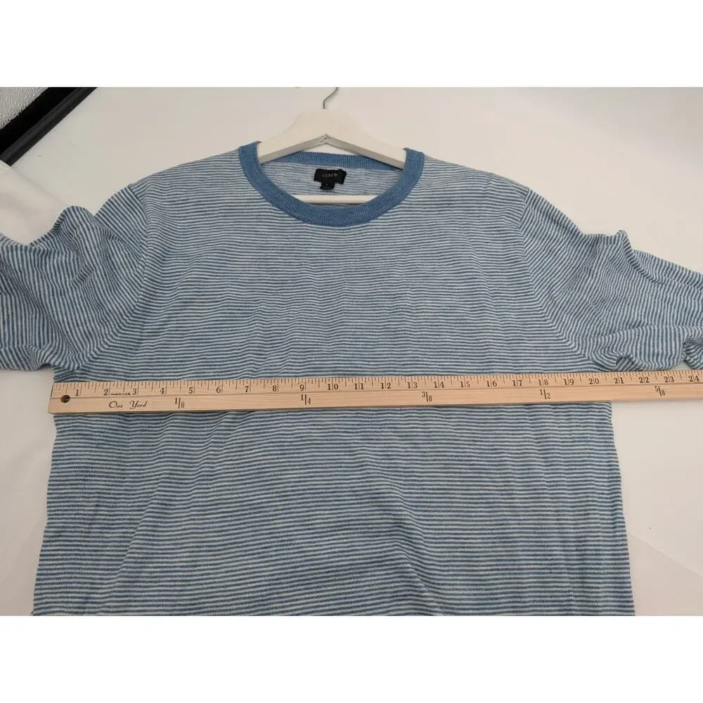 J Crew Cotton Linen Crewneck Sweater In Heather Microstripe Men's Large Comfort